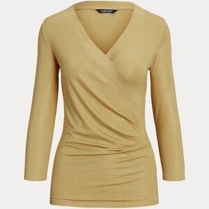 Ralph Lauren Metallic Gold Wrap Top - L
